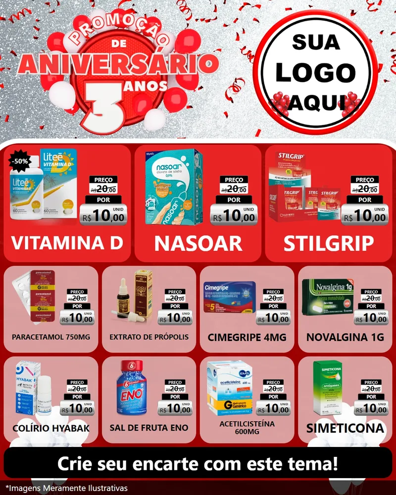 Modelo de Rede Social para Feed Instagram com o tema Promoção de Aniversário - 3 Anos para Farmácia