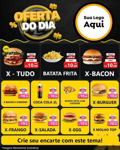 Modelo de Rede Social para Feed Instagram com o tema Oferta Do Dia para Hamburgueria
