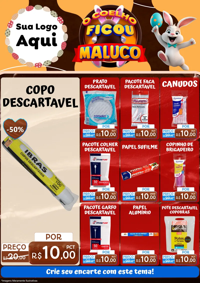 Modelo de Encarte para Encarte A4 Vertical com o tema O Coelho Ficou Maluco - Páscoa para Embalagens