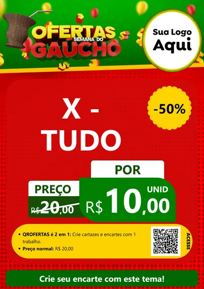 Modelo de Cartaz para Cartaz A4 Vertical com o tema Ofertas Semana Do Gaúcho para Hamburgueria