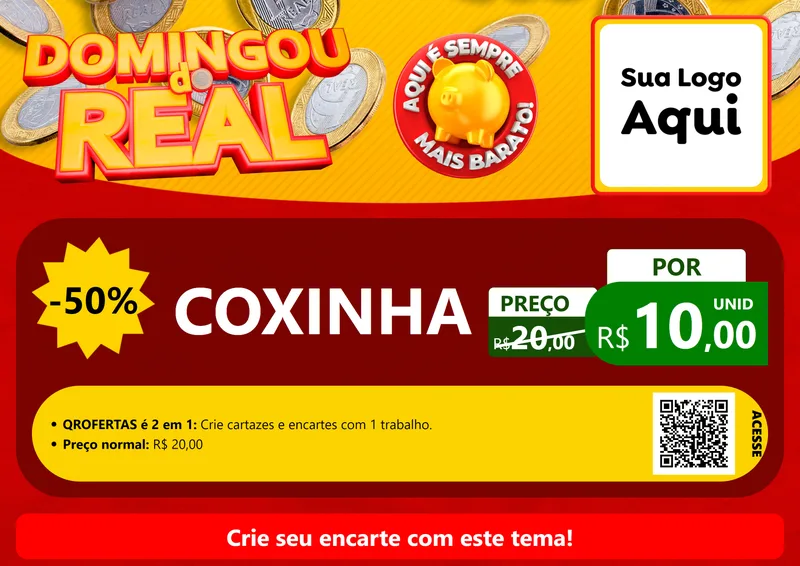 Modelo de Cartaz para Cartaz A4 Horizontal com o tema Domingou do Real para Salgadaria