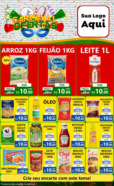 Modelo de Encarte para Encarte Grande com o tema Carnaval de Ofertas para Supermercado