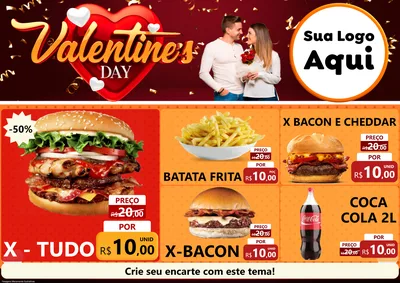 Modelo de Encarte para Encarte A4 Horizontal com o tema Valentine's Day para Hamburgueria