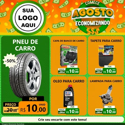 Modelo de Rede Social para Feed Facebook com o tema Comece Agosto Economizando para Auto peças
