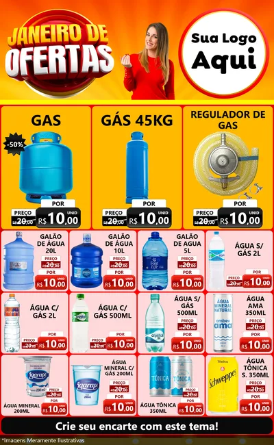 Modelo de Encarte para Encarte Grande com o tema Janeiro de Ofertas para Água e gás