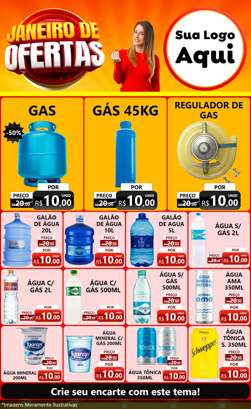Modelo de Encarte para Encarte Grande com o tema Janeiro de Ofertas para Água e gás