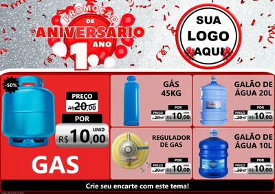 Modelo de Encarte para Encarte A4 Horizontal com o tema Promoção de Aniversário - 1 Ano para Água e gás