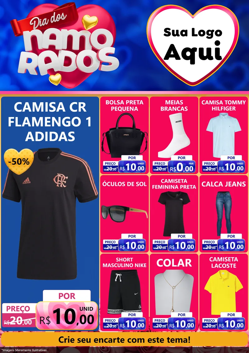 Modelo de Encarte para Encarte A4 Vertical com o tema Dia dos namorados para Roupas e acessórios