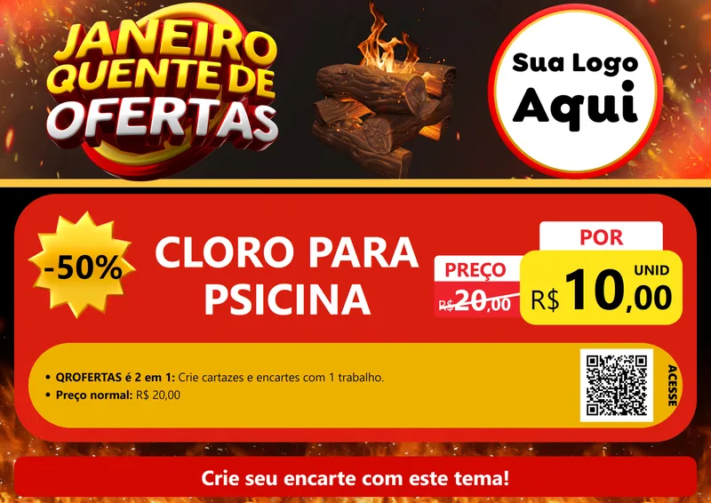 Modelo de Cartaz para Cartaz A4 Horizontal com o tema Janeiro Quente de Ofertas para Produtos para Piscina