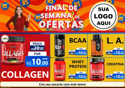 Modelo de Encarte para Encarte A4 Horizontal com o tema Final de Semana de Ofertas para Suplementos alimentares