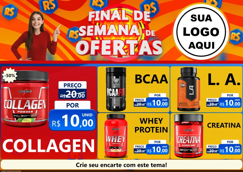 Modelo de Encarte para Encarte A4 Horizontal com o tema Final de Semana de Ofertas para Suplementos alimentares