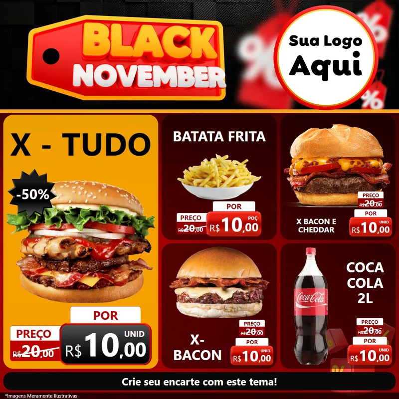 Modelo de Rede Social para Feed Facebook com o tema Black November para Hamburgueria