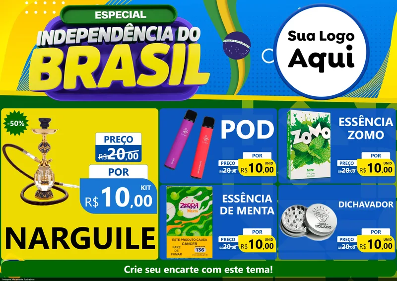 Modelo de Encarte para Encarte A4 Horizontal com o tema Especial Independência do Brasil para Tabacaria