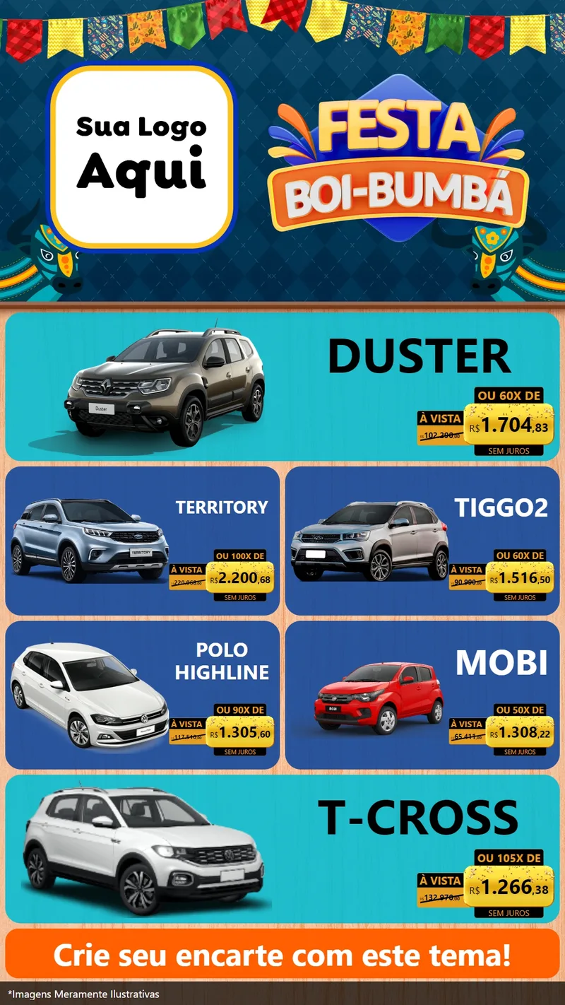 Modelo de TV para TV Vertical com o tema Festa Boi Bumbá para Concessionaria de Carros