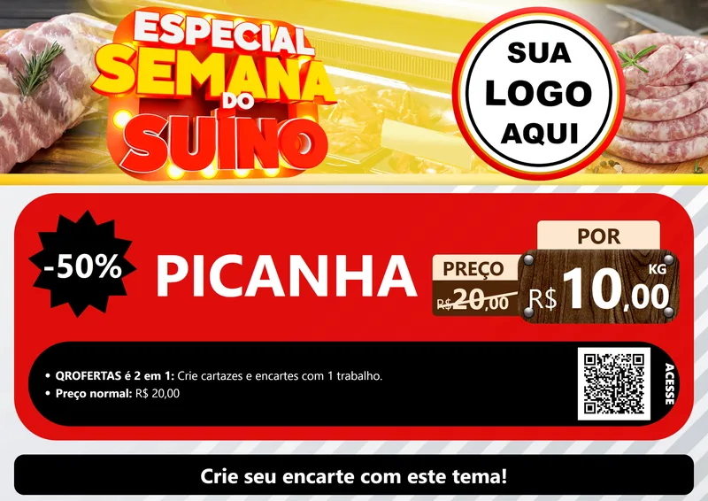 Modelo de Cartaz para Cartaz A4 Horizontal com o tema Especial Semana do Suíno para Açougue