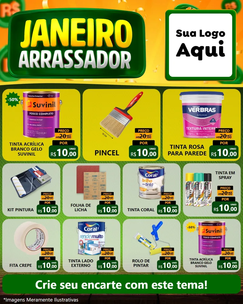 Modelo de Rede Social para Feed Instagram com o tema Janeiro Arrasador para Tintas e Ferramentas
