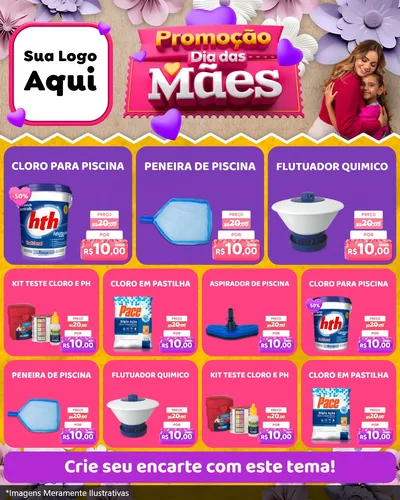 Modelo de Rede Social para Feed Instagram com o tema Promoção Dia das Mães para Produtos para Piscina