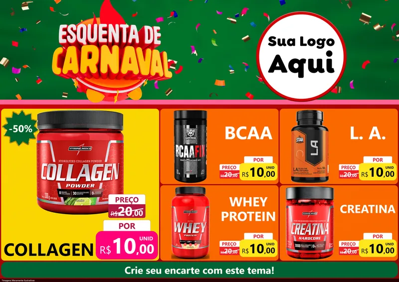 Modelo de Encarte para Encarte A4 Horizontal com o tema Esquenta de Carnaval para Suplementos alimentares