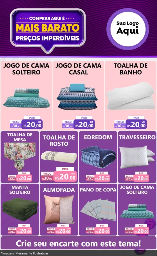 Modelo de Encarte para Encarte Grande com o tema Mais Barato para Cama, Mesa e Banho