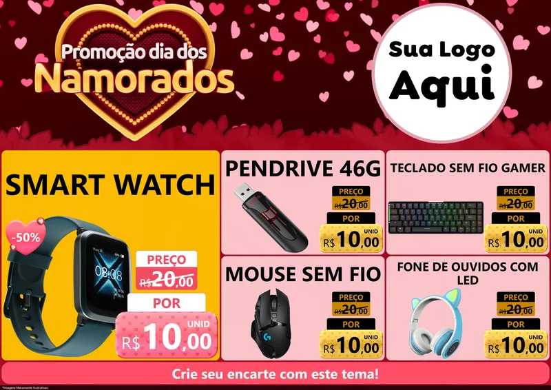 Modelo de Encarte para Encarte A4 Horizontal com o tema Promoção Dia Dos Namorados para Informática