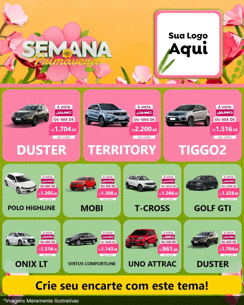 Modelo de Rede Social para Feed Instagram com o tema Semana da Primavera para Concessionaria de Carros