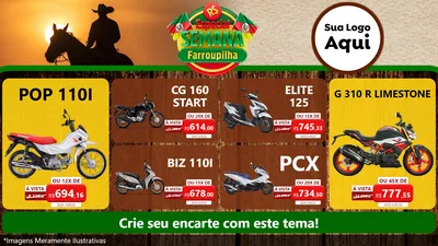 Modelo de TV para TV Horizontal com o tema Especial Semana Farroupilha para Concessionaria de Motos