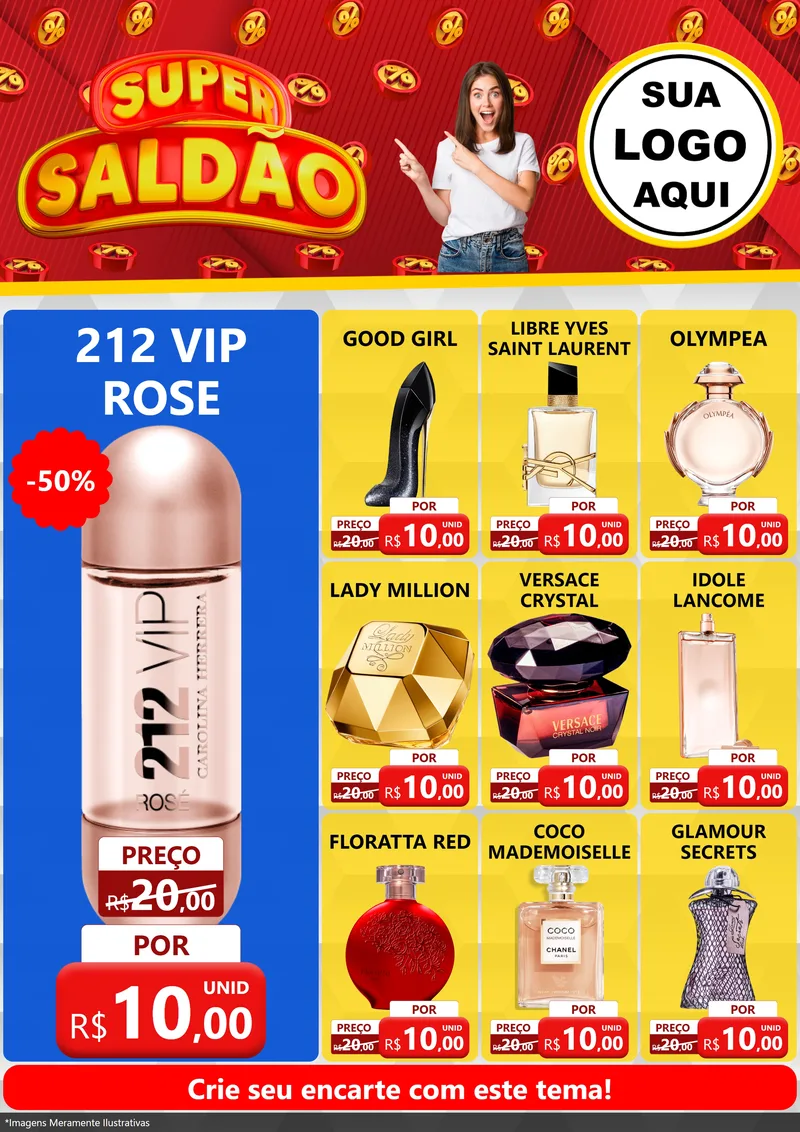 Modelo de Encarte para Encarte A4 Vertical com o tema Super Saldão para Perfumes