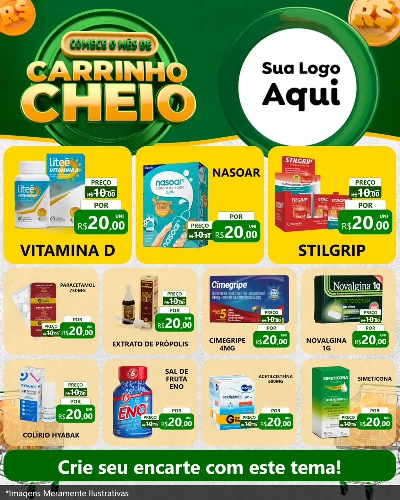 Modelo de Rede Social para Feed Instagram com o tema Carrinho Cheio para Farmácia