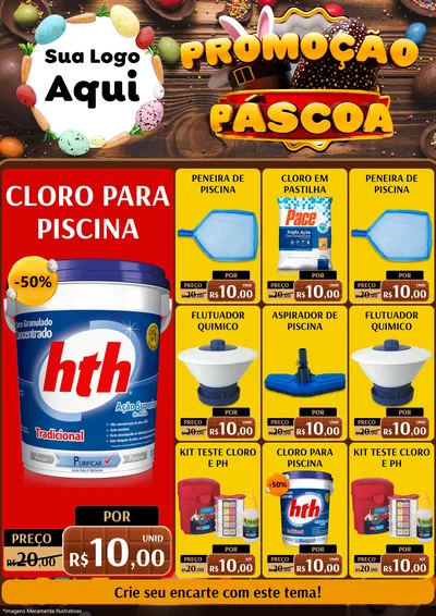 Modelo de Encarte para Encarte A4 Vertical com o tema Promoção Páscoa para Produtos para Piscina