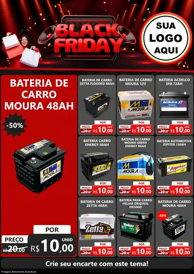 Modelo de Encarte para Encarte A4 Vertical com o tema Black Friday para Baterias Elétricas