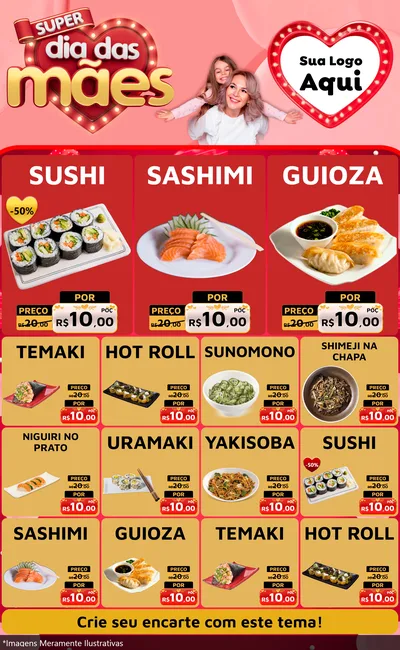Modelo de Encarte para Encarte Grande com o tema Super Dia Das Mães para Comida japonesa
