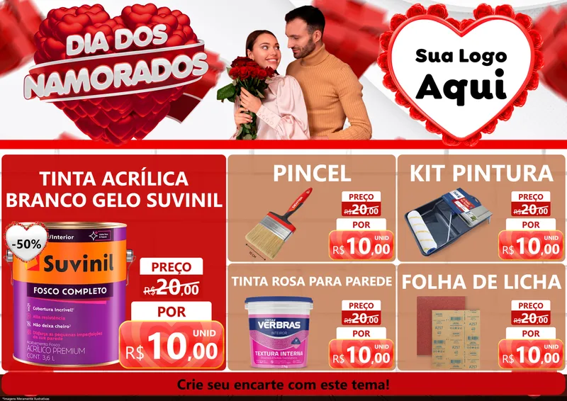 Modelo de Encarte para Encarte A4 Horizontal com o tema Dia dos Namorados para Tintas e Ferramentas