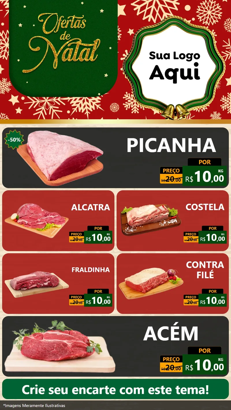 Modelo de TV para TV Vertical com o tema Natal de Ofertas para Açougue