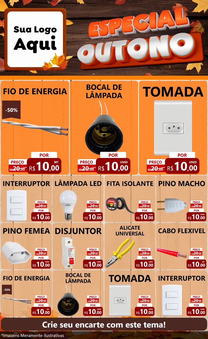 Modelo de Encarte para Encarte Grande com o tema Especial Outono para Materiais Elétricos