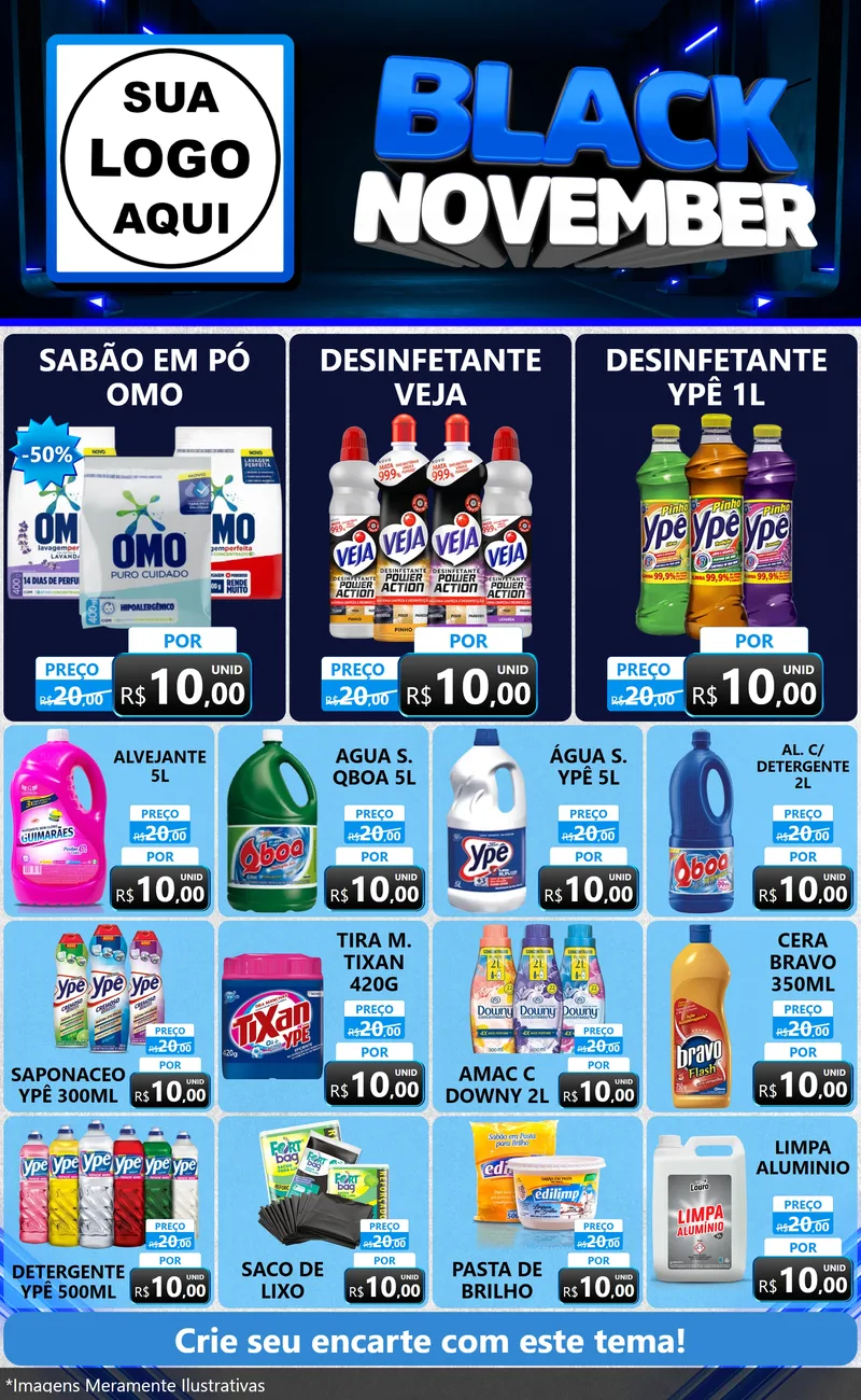 Modelo de Encarte para Encarte Grande com o tema Black November para Produtos de Limpeza