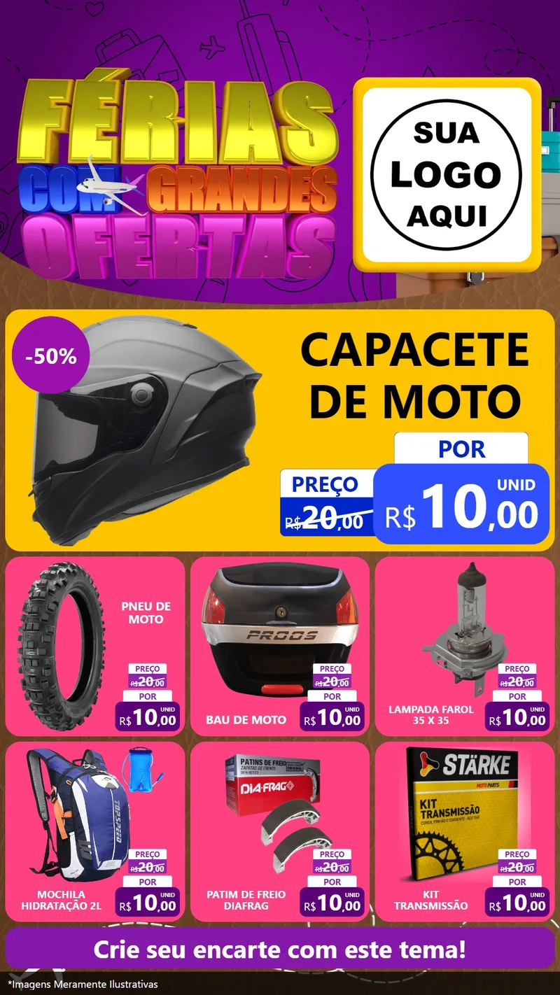 Modelo de Rede Social para Stories com o tema Férias com Grandes Ofertas para Moto peças