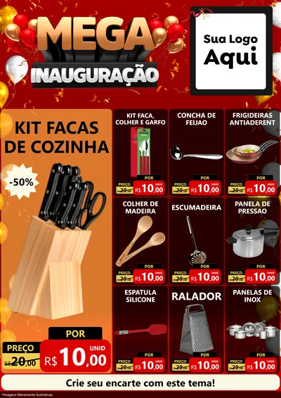 Modelo de Encarte para Encarte A4 Vertical com o tema Mega Inauguração para Utilidades Domésticas