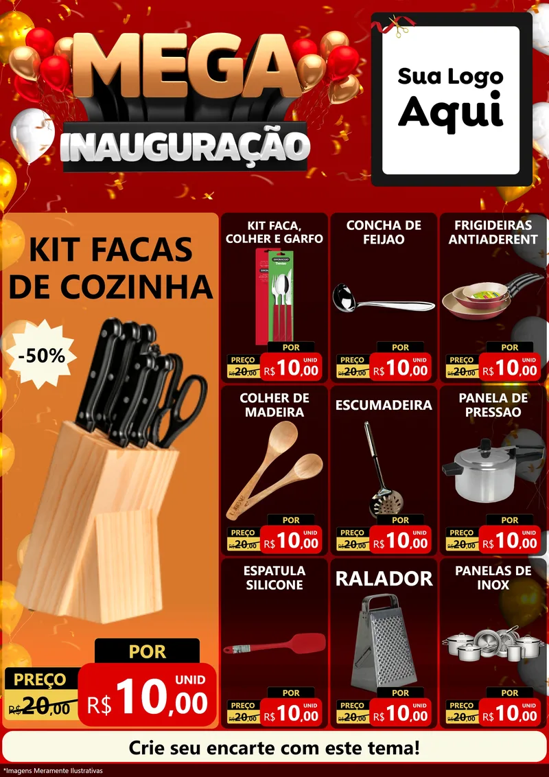 Modelo de Encarte para Encarte A4 Vertical com o tema Mega Inauguração para Utilidades Domésticas