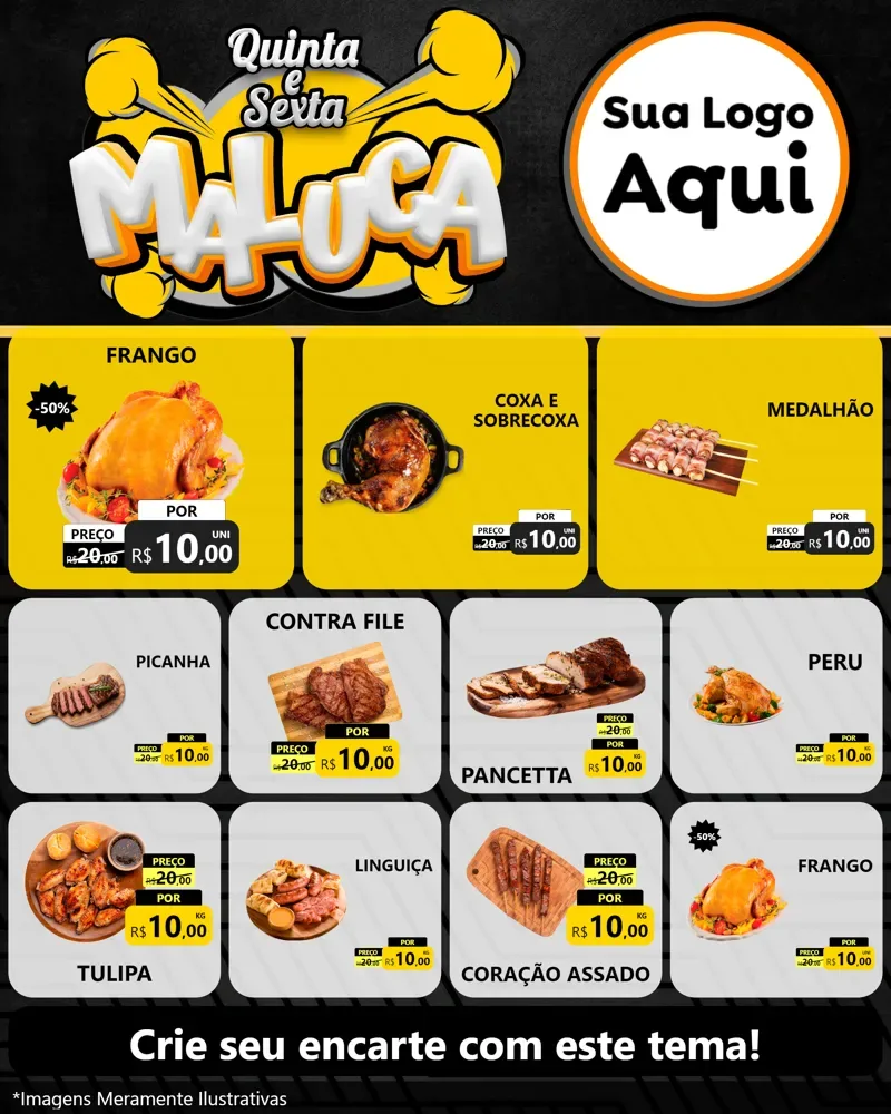 Modelo de Rede Social para Feed Instagram com o tema Quinta e Sexta Maluca para Assados