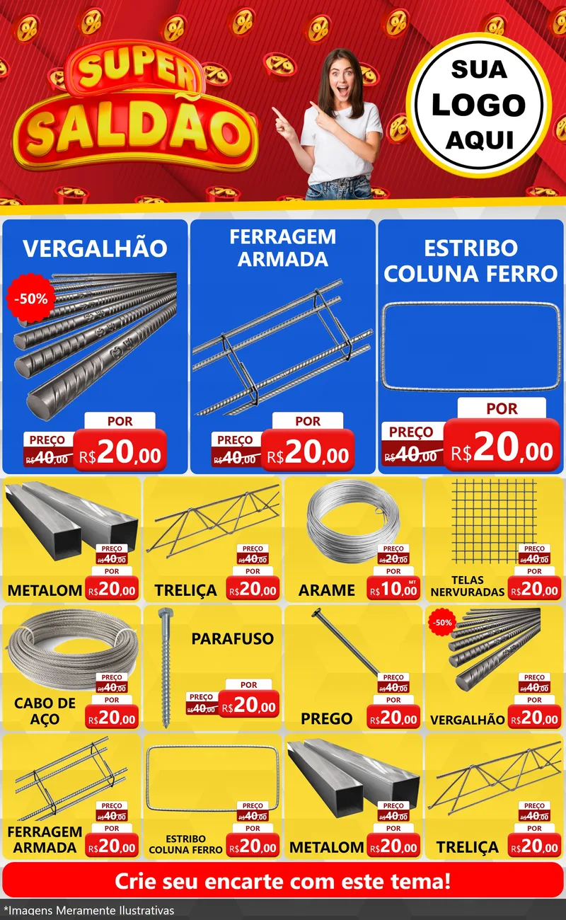 Modelo de Encarte para Encarte Grande com o tema Super Saldão para Ferragens
