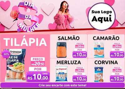 Modelo de Encarte para Encarte A4 Horizontal com o tema Dia da Mulher para Peixaria