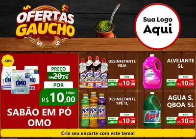Modelo de Encarte para Encarte A4 Horizontal com o tema Ofertas Dia do Gaúcho para Produtos de Limpeza