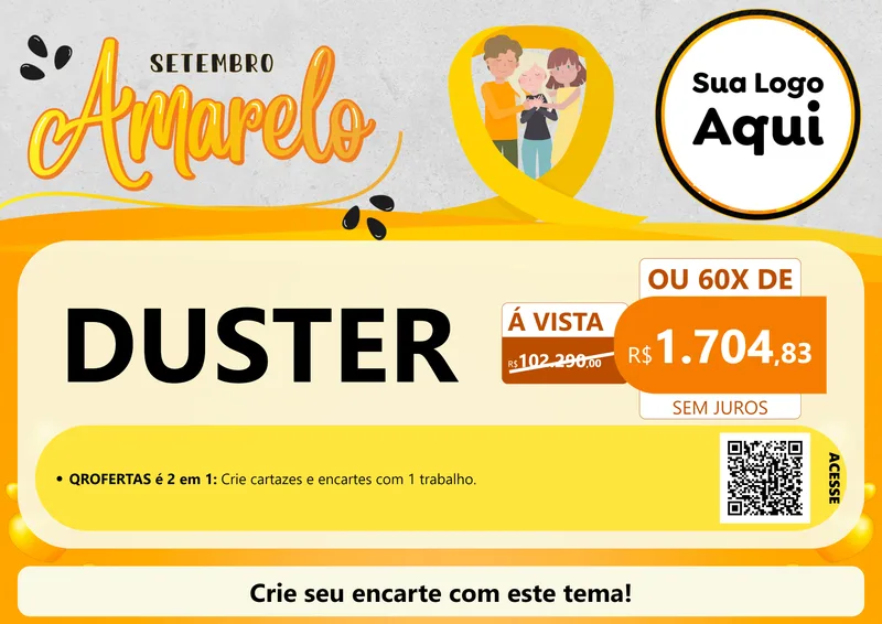 Modelo de Cartaz para Cartaz A4 Horizontal com o tema Setembro Amarelo para Concessionaria de Carros