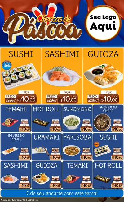 Modelo de Encarte para Encarte Grande com o tema Ofertas de Páscoa para Comida japonesa