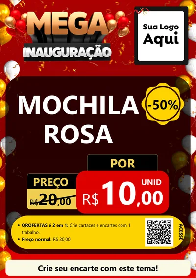 Modelo de Cartaz para Cartaz A4 Vertical com o tema Mega Inauguração para Papelaria