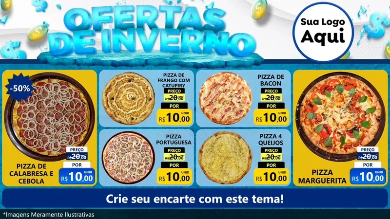 Modelo de TV para TV Horizontal com o tema Ofertas de Inverno para Pizzaria
