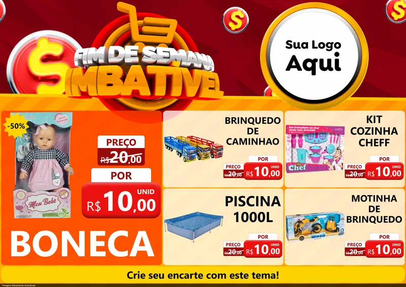 Modelo de Encarte para Encarte A4 Horizontal com o tema Fim de Semana Imbatível para Brinquedos