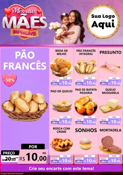 Modelo de Encarte para Encarte A4 Vertical com o tema Mês das Mães Imperdível para Padaria