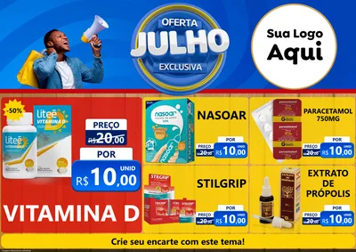 Modelo de Encarte para Encarte A4 Horizontal com o tema Oferta Exclusiva, Julho para Farmácia