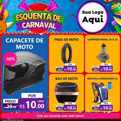 Modelo de Rede Social para Feed Facebook com o tema Esquenta de Carnaval para Moto peças